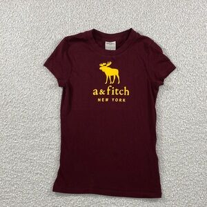 Abercrombie & Fitch Kids Maroon Tee with Yellow Logo girls small